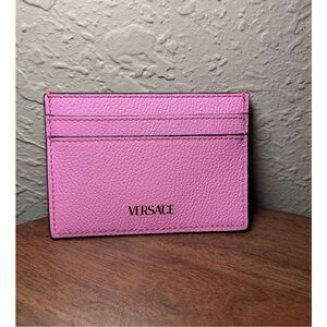 Versace Vitello Card Case ID Holder Pink Leather & Medusa Emblem Preppy Luxury